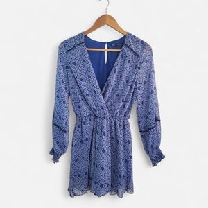 ZARA Blue and White Ikat Patterned Romper, Size XS